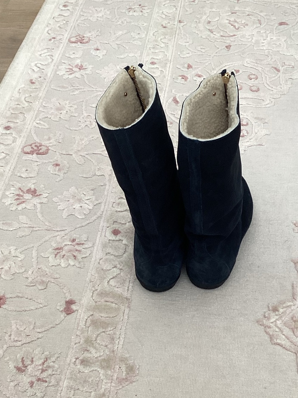 Burberry Black Suede Mid-Calf Shearling-Lined Zip Boots 8 - Picture 6 of 15